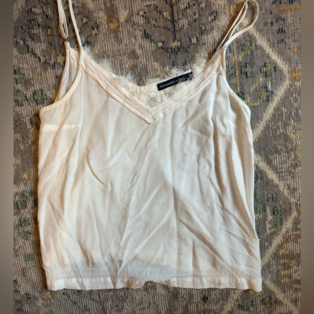 Abercrombie & Fitch Cream Sleeveless Camisole Top with Lace Detail